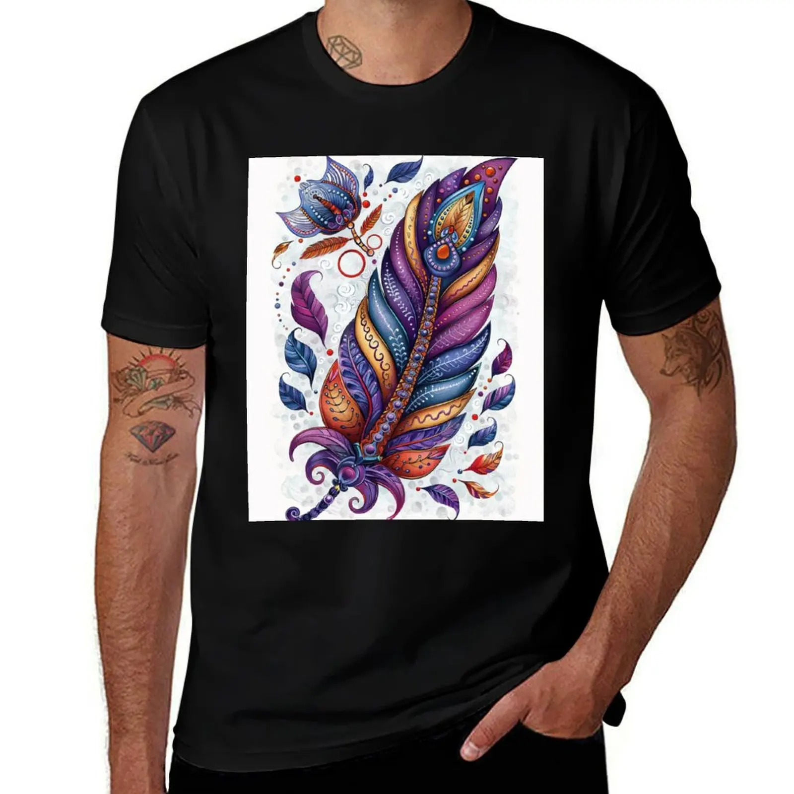 

Футболка Funky Boho Feather, мужские футболки приталенного кроя, мужская футболка из 100% хлопка