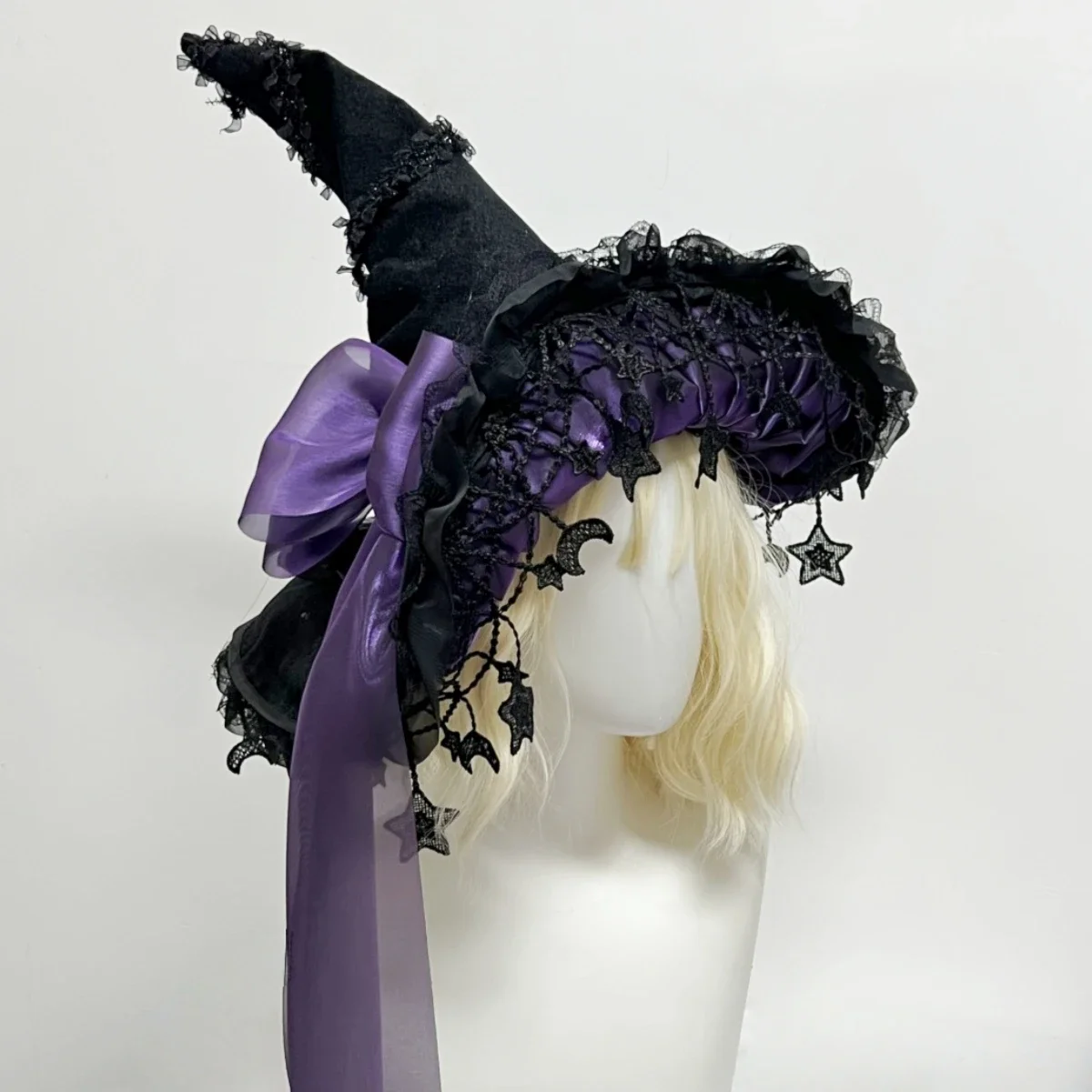 

Children Adults Halloween Witch Hat Women’s Girls Gothic Handmade Bowknot Fleece Lace Lolita princess Ladies Wizard Hat