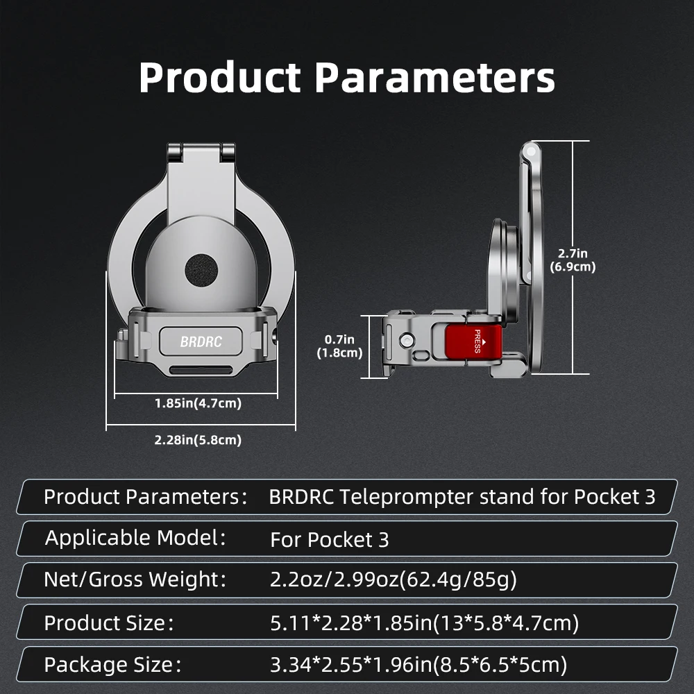 BRDRC Magnetischer Adapter für DJI Pocket 3 Teleprompter-Halterung, Kamera-Livestreaming-Halterung, Erweiterungsrahmen-Zubehör – Detail 17