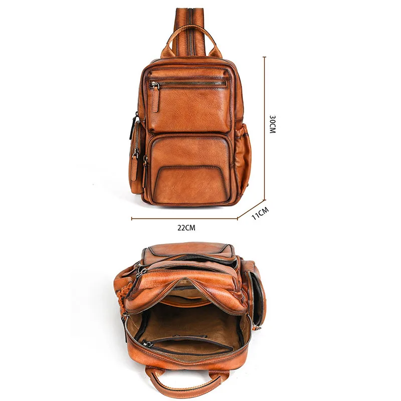 Men Chest Bag Small Backpack For Men Crossbody Bags Natural Vintage Leather Shoulder Messenger Bags Cowhide Travel Bag For Men