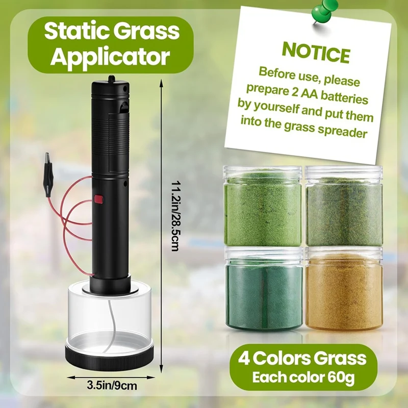 مجموعة أدوات توزيع العشب الثابتة الصغيرة مع مقبض مضاد للانزلاق و4 × 60 جرام من ألوان العشب، نموذج ذاتي الصنع للمناظر الطبيعية للقطار - A69M