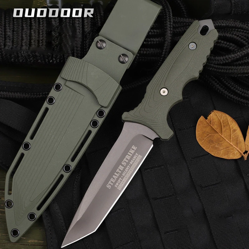 1pc，Outdoor High hardness straight knife, hiking knife, multi-functional tactical survival knife, self-defense knife