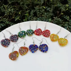 Fashionable Heart-Shaped Multi-Color Thousand Flower Glass Murano Pendant Earrings for Women Affordable Price