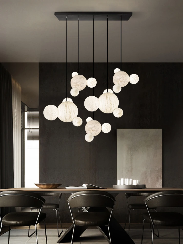 E14 LED White Marble Bubbles Dimming Function Chandelier Alabaster Pendant Light Suspension Luminaire Lampen For Dinning Room