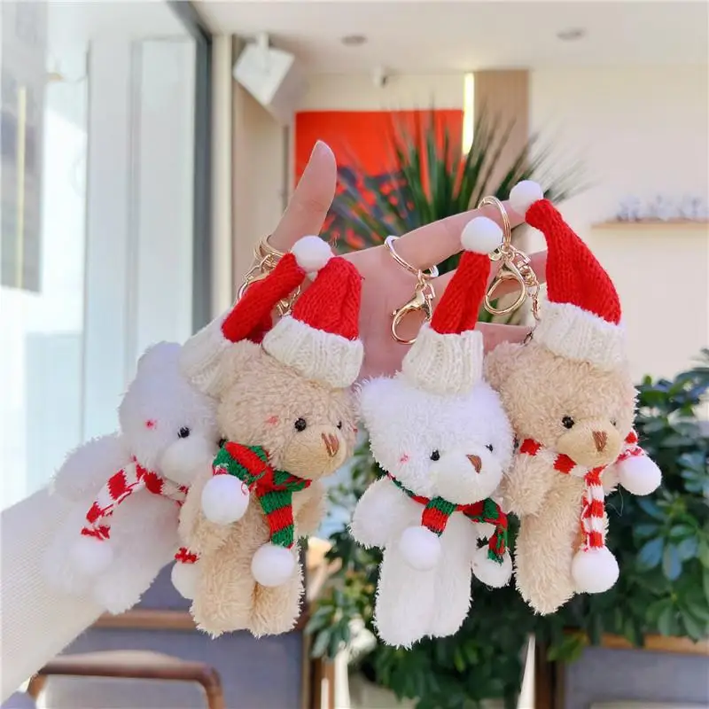 

1Pcs Xmas Home Decoration Kawaii Plush Bear Doll Christmas Tree Pendant Soft Mini Bear Cute Doll Keychain Kids Christmas Gift