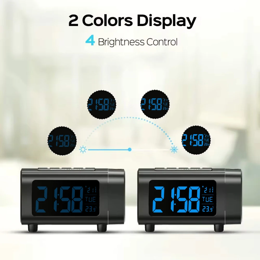 Ceiling Projection Alarm Clock With Temperature Humidity Display Snooze Function 12/24H Format Digital Bedside Projection Clock