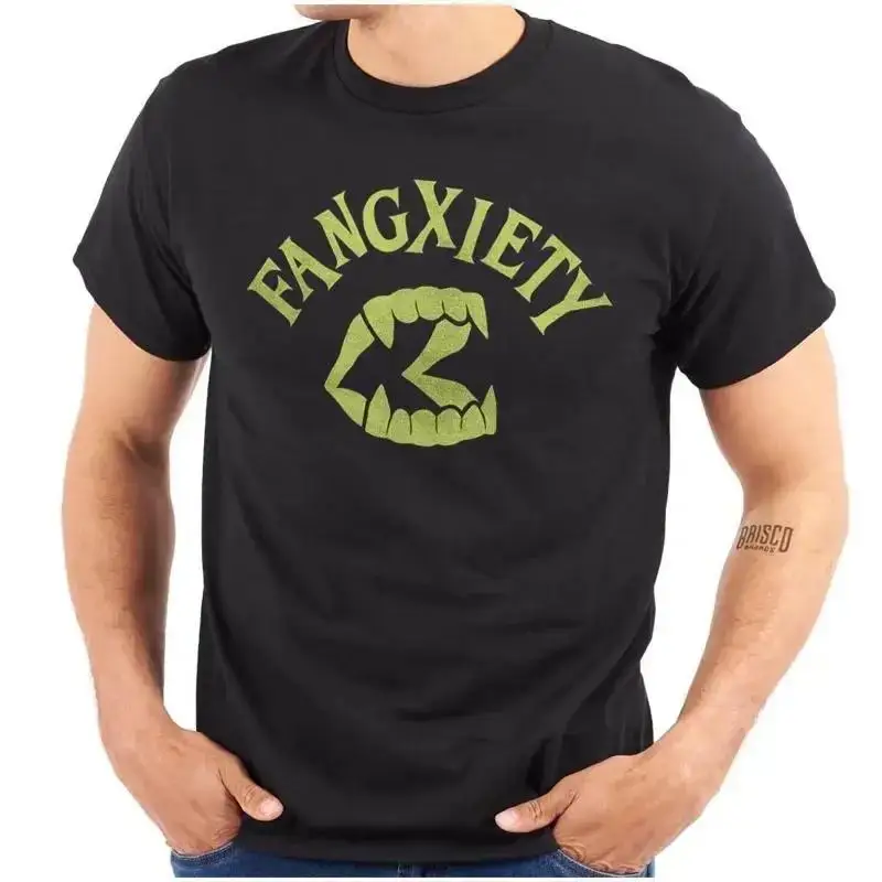 Halloween Vampire Fangxiety Fang Anxiety Womens or Mens Crewneck T Shirt Tee