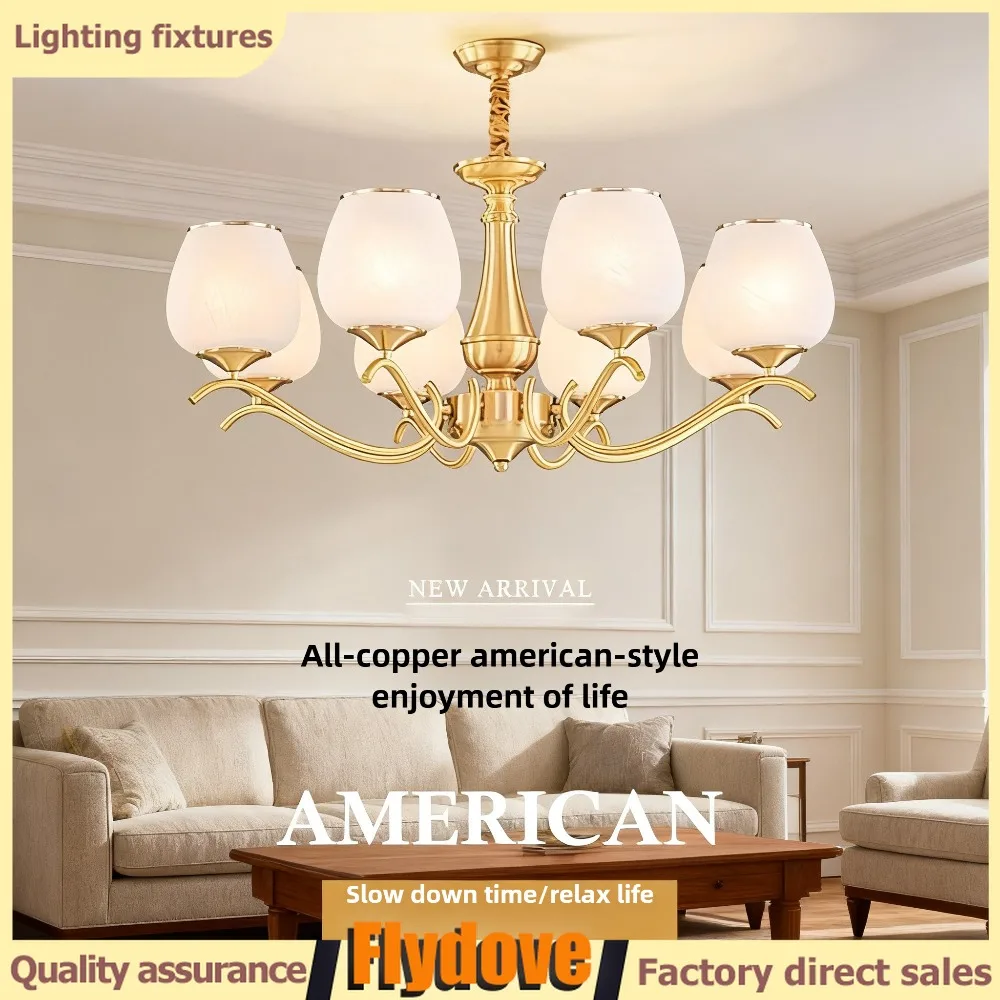 

Modern Brass Crystal Chandelier American Loft Living Room Kitchen Chandelier Bedroom Villa Light Luxury Household LED Lighting