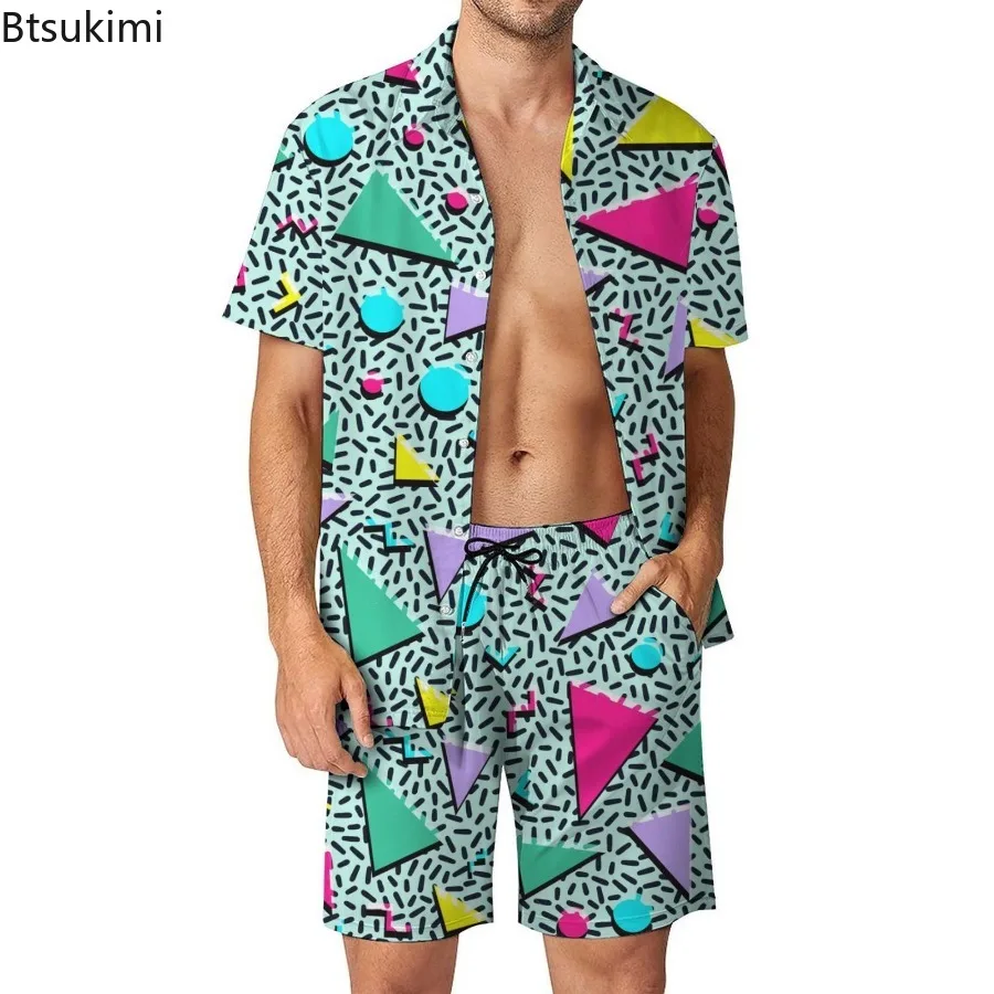 

Summer Fashion Men's Short Sleeve Shirt Sets Hawaiian Style 3D Printed Loose Casual Beach Lapel Shirt and Shorts Two Piece Sets