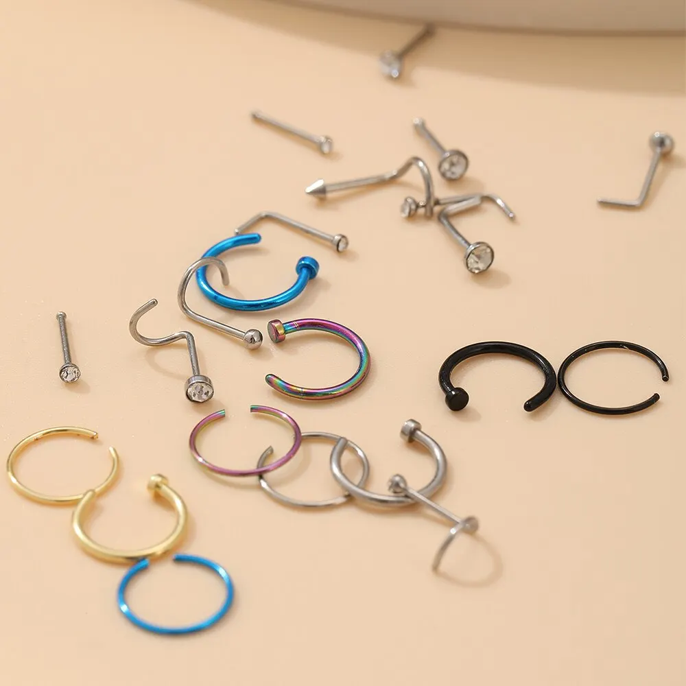 22 Pcs Of Suit Fake Nose Ring Earrings Fashion Punk Non-nose-piercing Septum Women Jewelry