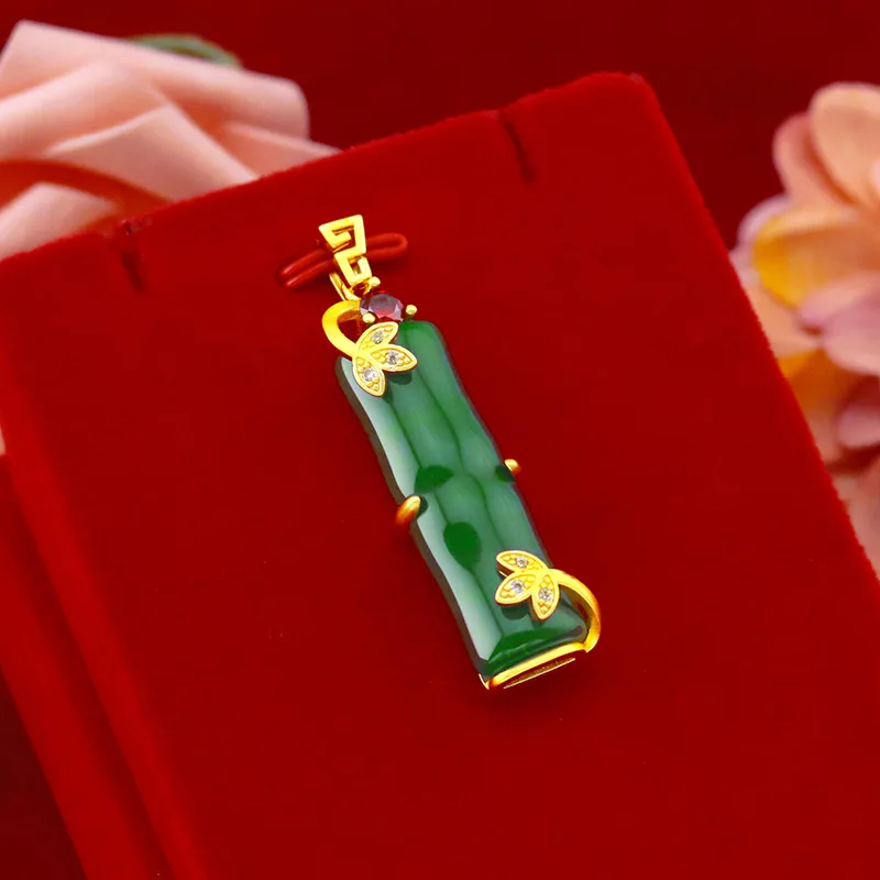 

Pure 999 18K Gold Pendant Necklace Ethnic Natural Emerald Gemstone Gold Christmas Pendant for Women Fine Jewelry Gift