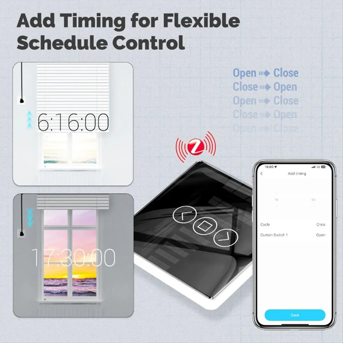 BaoBao-Tuya ZigBee Smart Curtain Switch 2.5D RF433 Arc Glass Touch для рулонных жалюзи Switch Smart APP Wireless Black