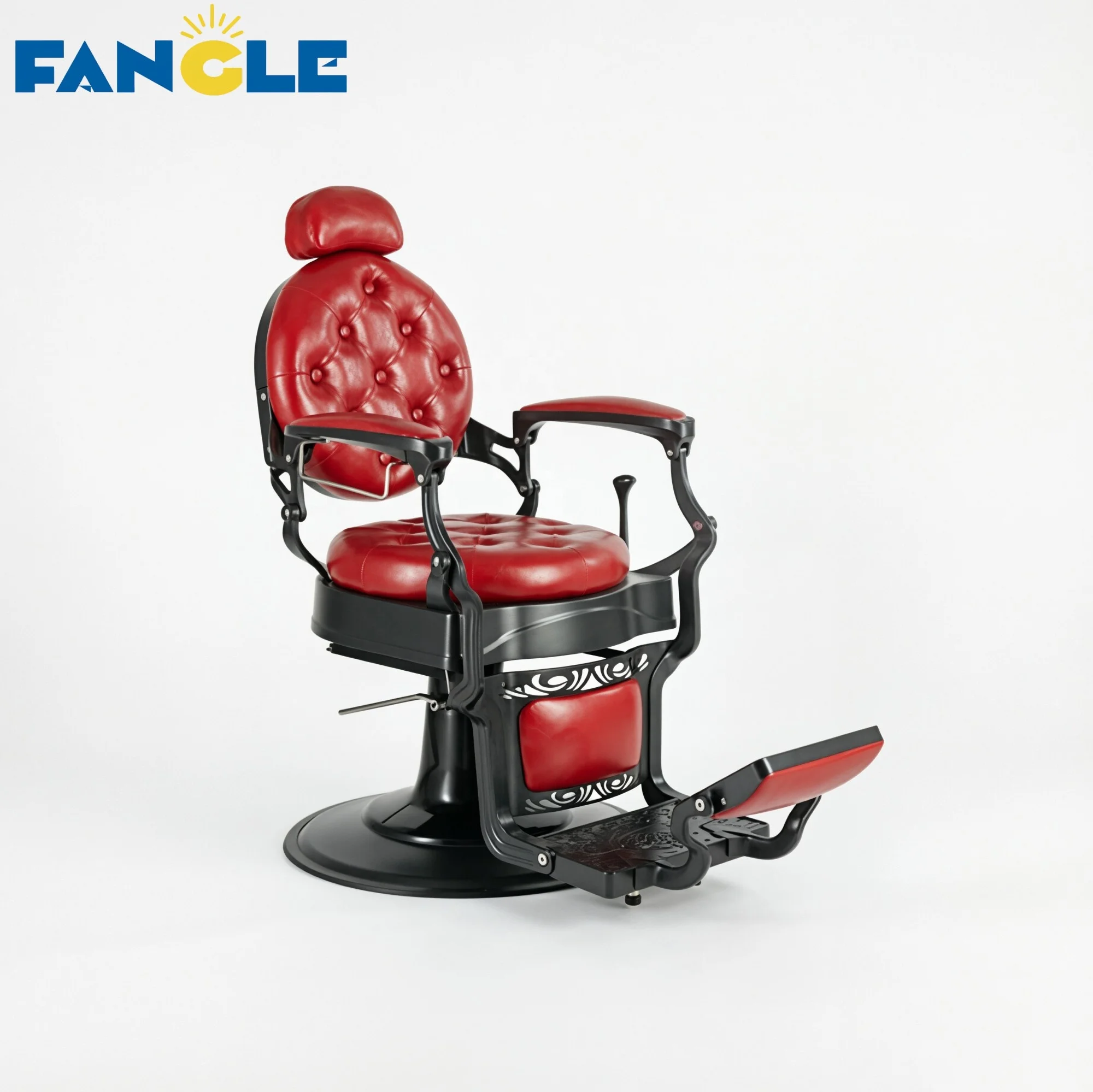 Luxury Retro Dark Green Leather Black Base Classic Vintage Salon Barber Chair Salon Station Salon Furniture Hairdressing Chair