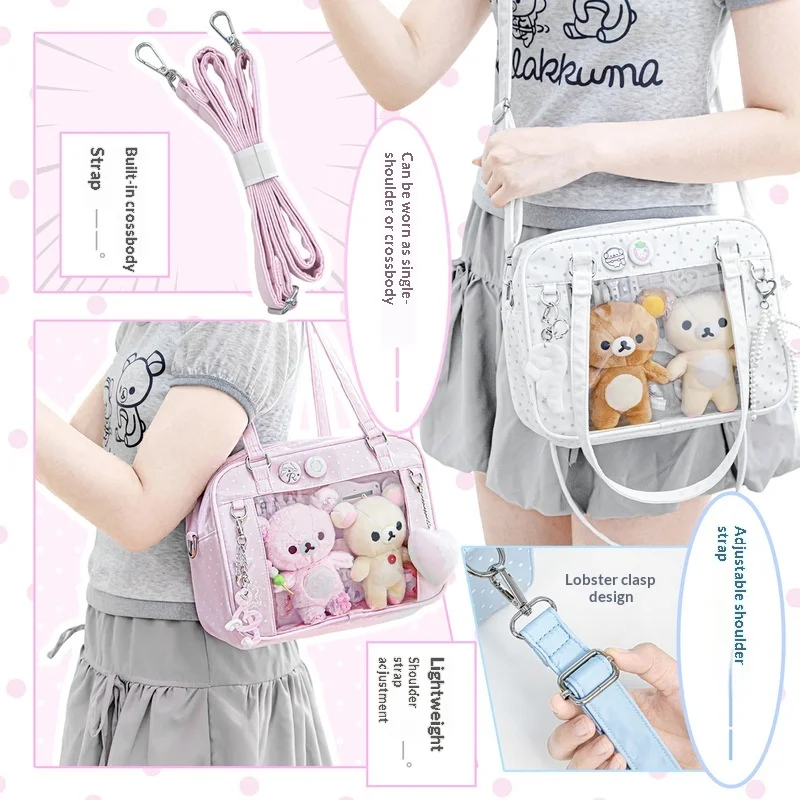 RosyPosy Ita Bag Polka Dot Large Capacity Clear Window Adjustable Strap Shoulder Handbag Crossbody Bag For 15Cm Doll Display