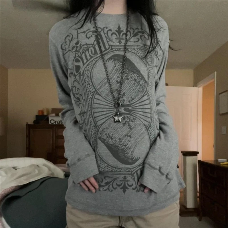 Xingqing Gothic Hoodie Women Fairy Grunge Long Sleeve Tops 2000s Clothes y2k Sweatshirt Pullover Punk Style Baggy Streetwear