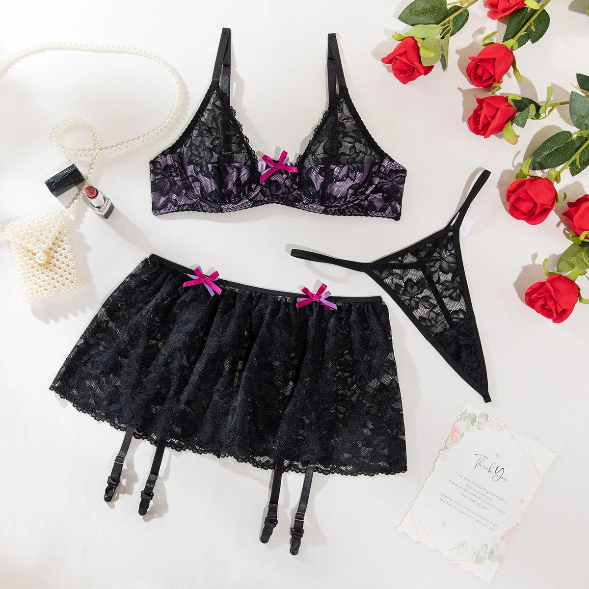 

Black Lace Exotic Set Women Thin See Through Bra Set Mesh Thong Underwear Elegant Ladies Exotic Apparel