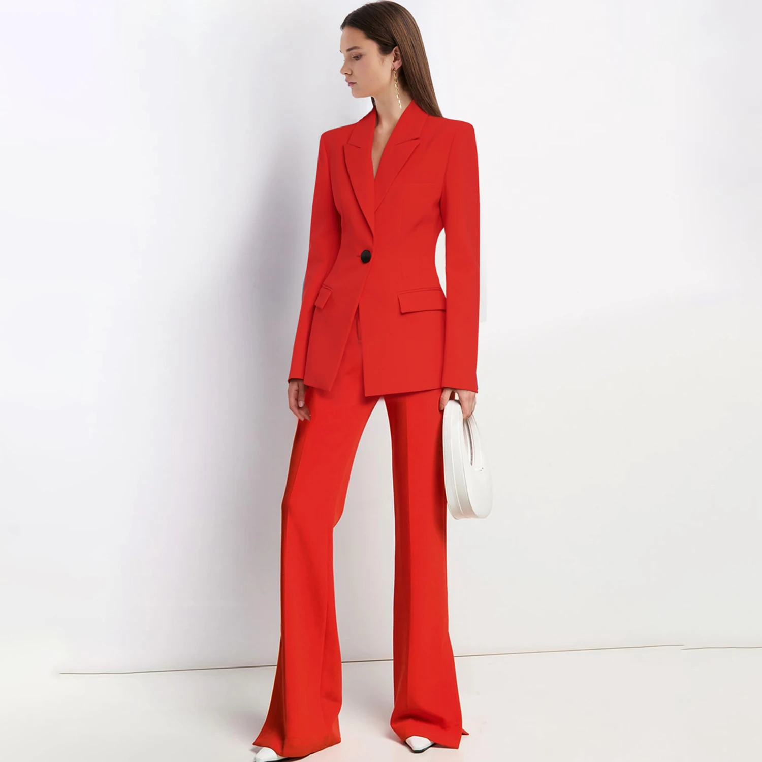Allingentle Red Women's 2 Piece Set Business Suit Elegant Peak Lapel Pantsuit Set for Party Blazer Office Work Outfits Customize