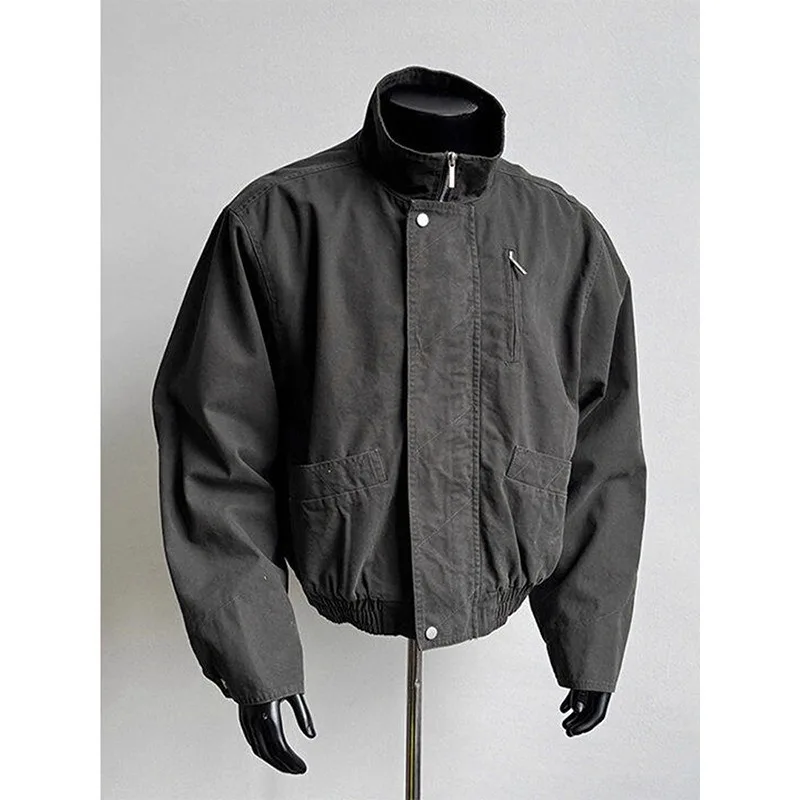 Y2k retro heavy stand-up collar bomber jacket men's spring and autumn tooling jacket trend