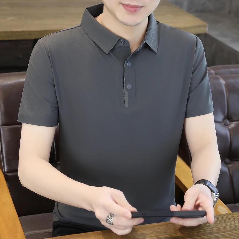 model summer men's luxury polo shirt youth short-sleeved button-down t-shirt