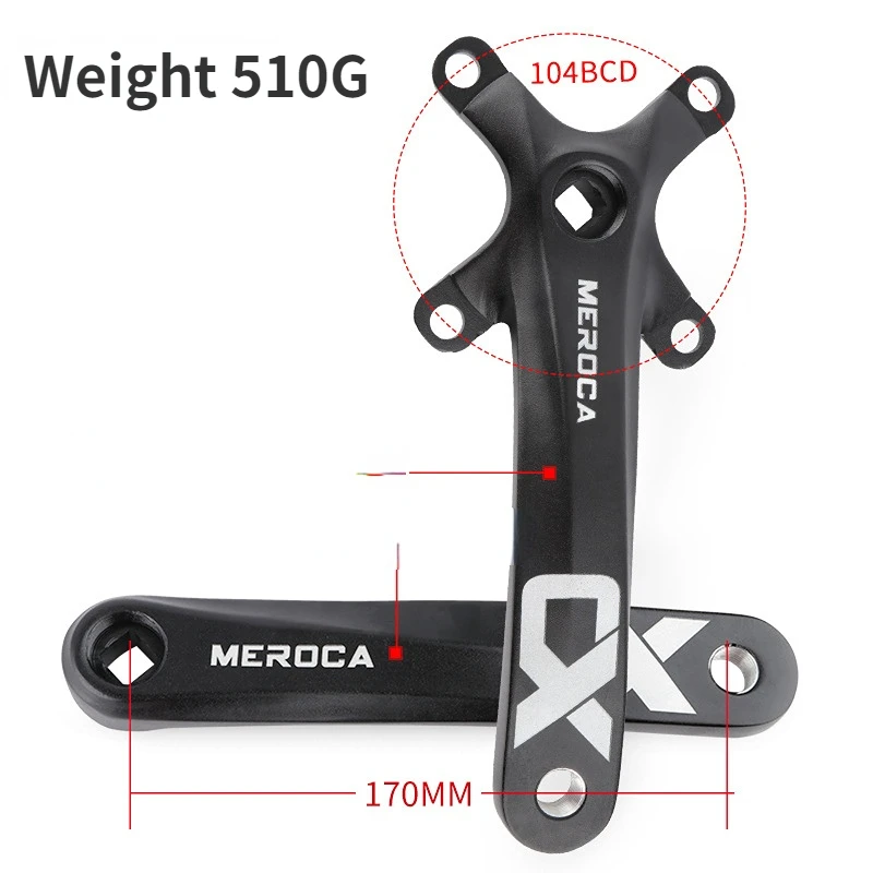 MEROCA CX Bicycle Crank Square Hole 104BCD Aluminum Alloy Square Hole Mountain Bike Crankset 170mm 32T/34T/36T/38T/40T/42T