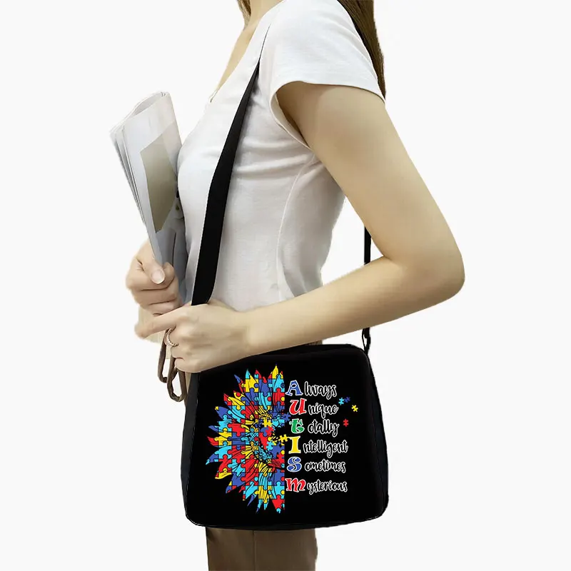 Autism Awareness Pattern Shoulde Bag Autism Children Women Handbag Love Needs No Words Key Phone Holder Daily Outdoor Travel Bag