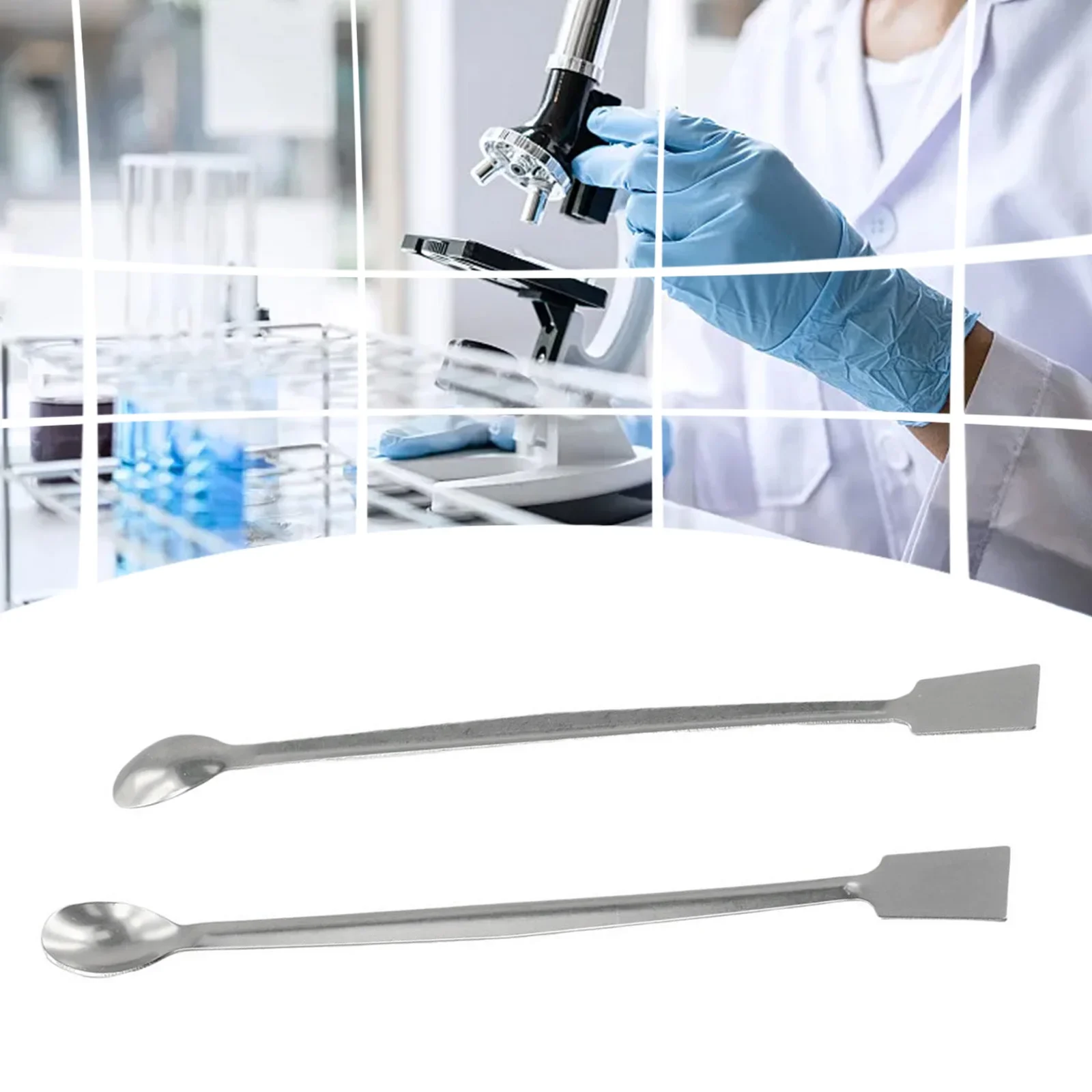 Sicheres Abholen von Materialien aus tiefen Flaschen und Gläsern Doppelend-Edelstahl-Labor-Probenahme löffels patel