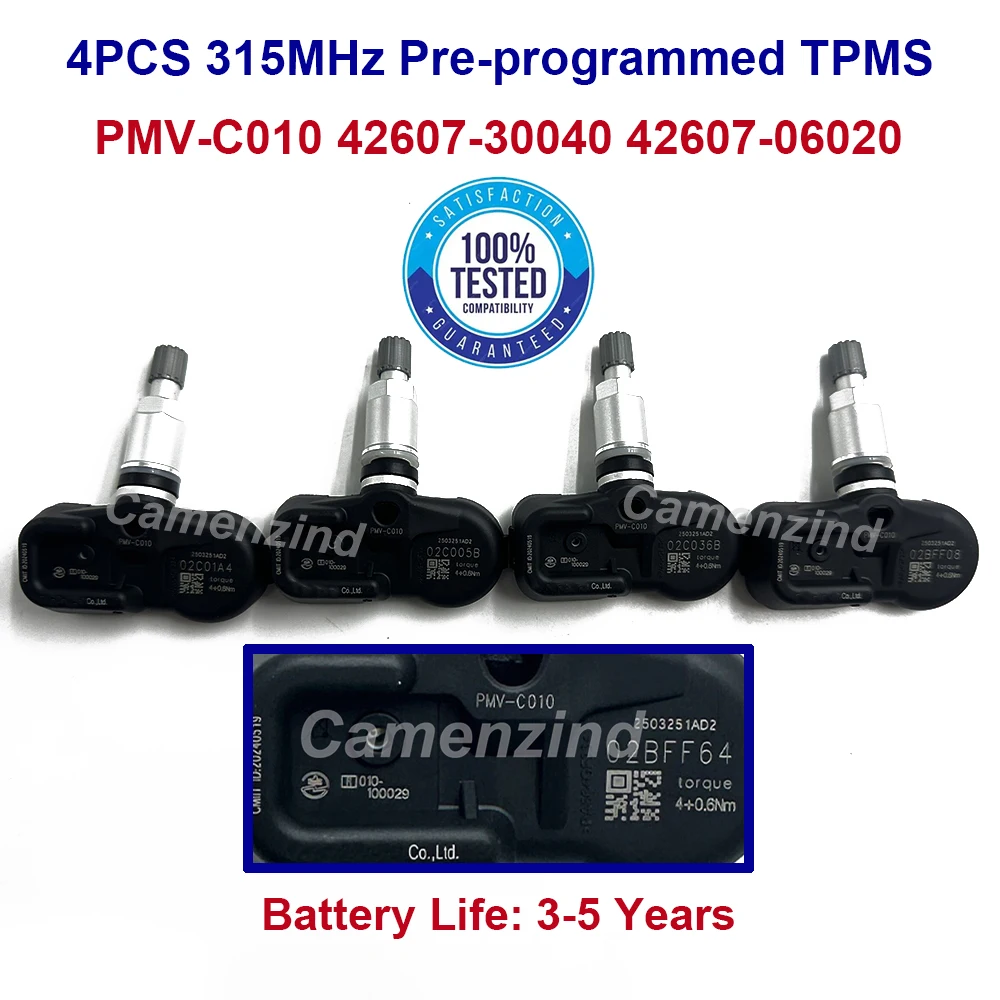 

4PCS PMV-C010 42607-30040 42607-06020 For Lexus GS NX LS RC Scion iM Toyota Camry Corolla Mirai Prius C RAV4 315MHz TPMS Sensor