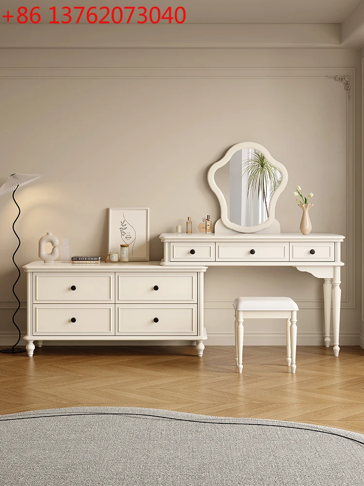 White cream style bedroom light luxury makeup table telescopic storage chest integrated multi-function