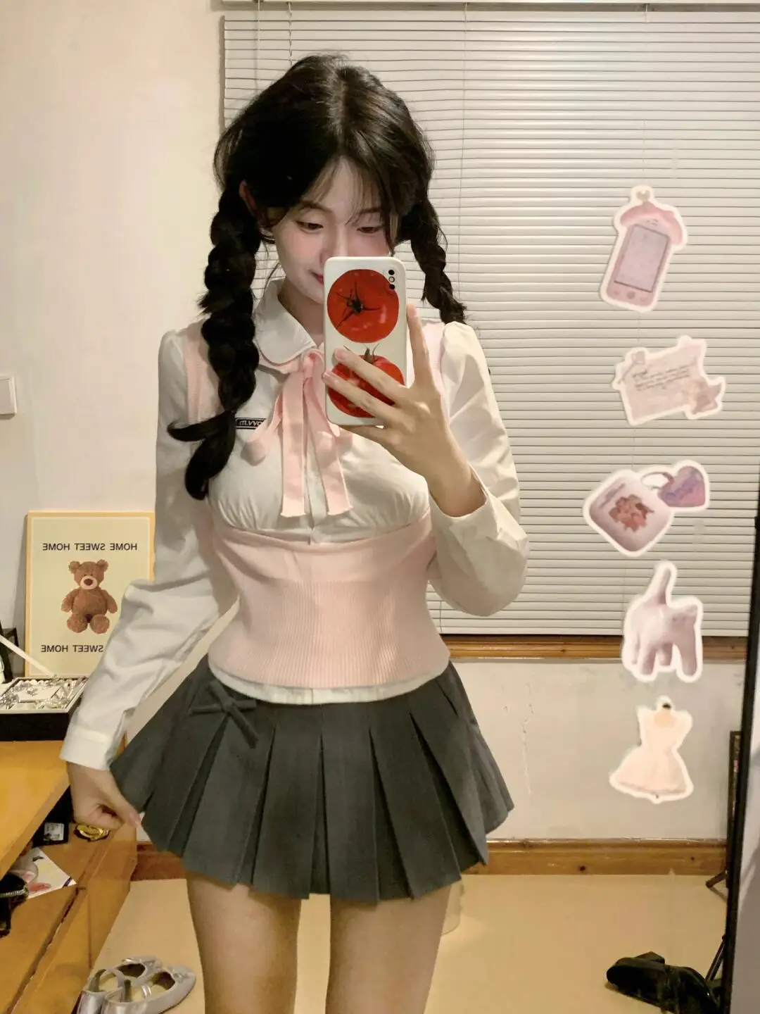 طقم تنورة وتنورة طويلة محبوكة باللون الوردي الباستيل من Cisas Theme School orm Sle طقم أنيق للسيدات من البوليستر F...