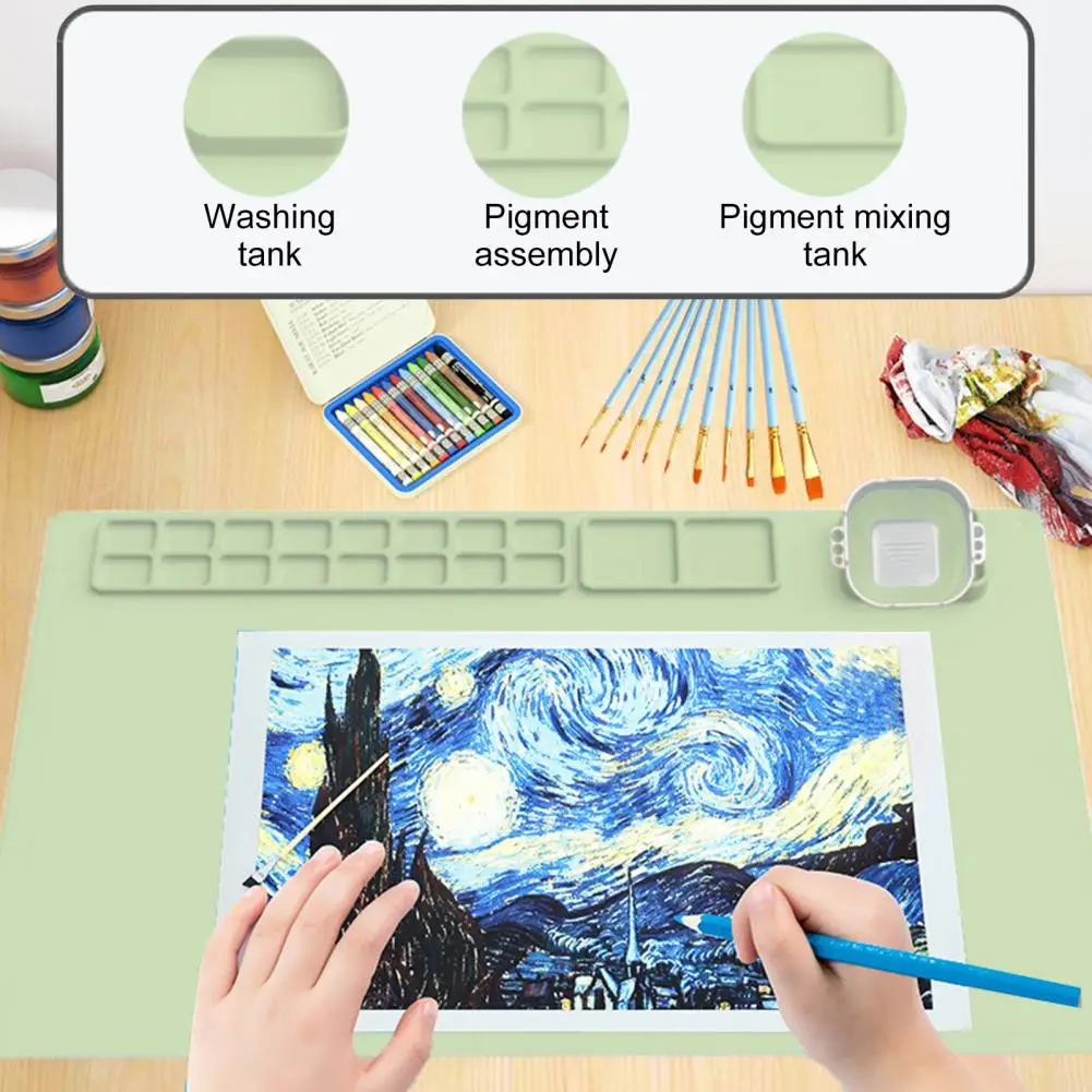 Palette Drawing Mat Silicone Painting Mat with Cup Efficient Mixing Palette for Artists Non-stick Silicone Art Mat for Kids
