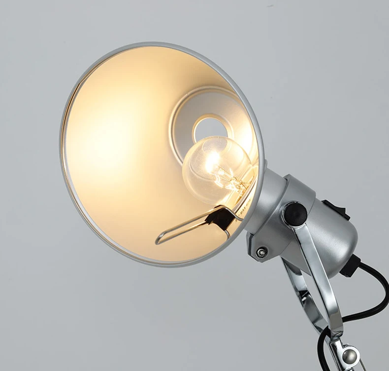 Long Arm Wall Lamp Silver Black Metal E27 Bulb Switch