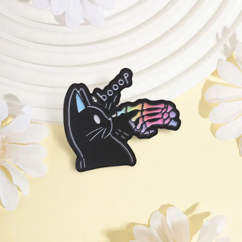 Rainbow Skeleton Hand Badge Gothic cartoon Cat Enamel Pins Fashion Lapel Metal Brooches Backpack Cloth Jewelry Gift for Friends