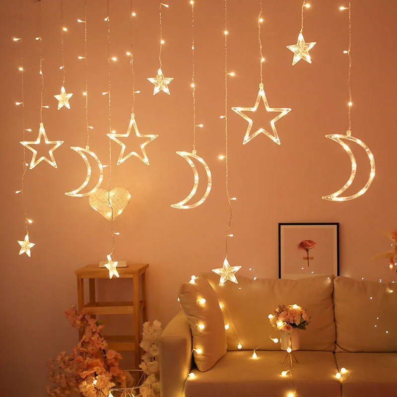 Christmas Decoration LED Star Lamp Festoon Curtain Garland Fairy String Lights Outdoor For Holiday Party 2025 New Year Decor