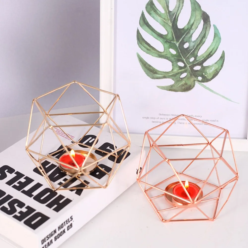 New Metal Polygonal Candle Holder Hollow Simplicity Candlestick Decorative Crafts Art Geometric Iron Light Holder Christmas