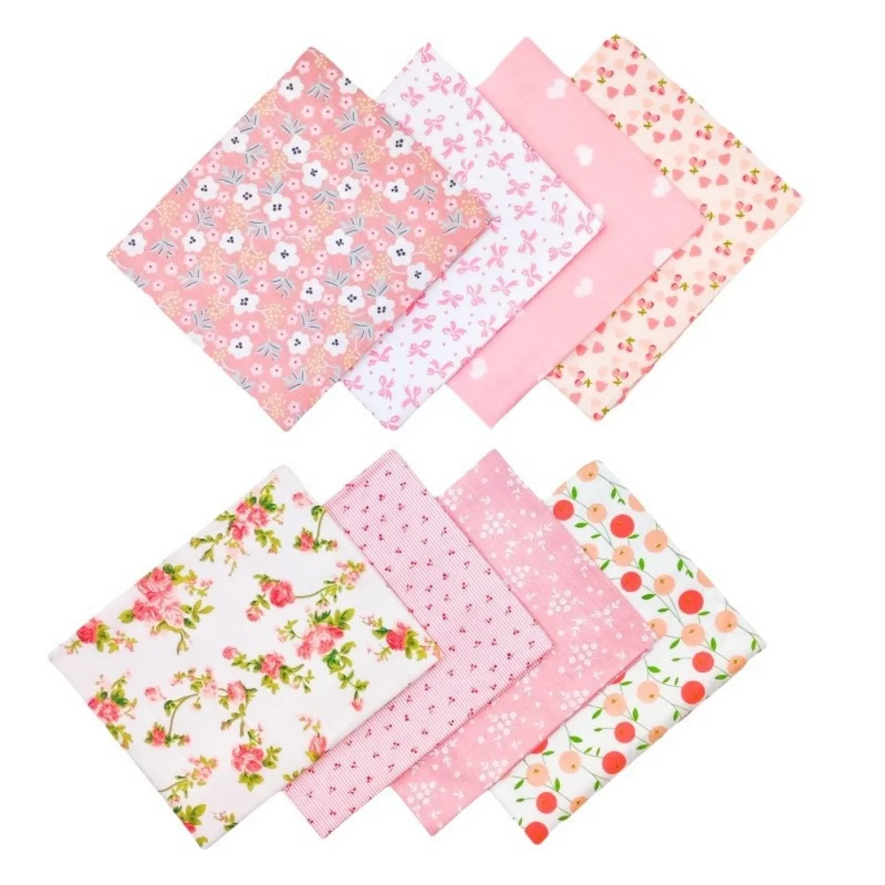 (25cm*20cm)8pcs Pink Floral Cotton Fabric Bundle; PreCut Fabric; Sewing Supplies For Patchwork Sewing And DIY Clothing Crafts