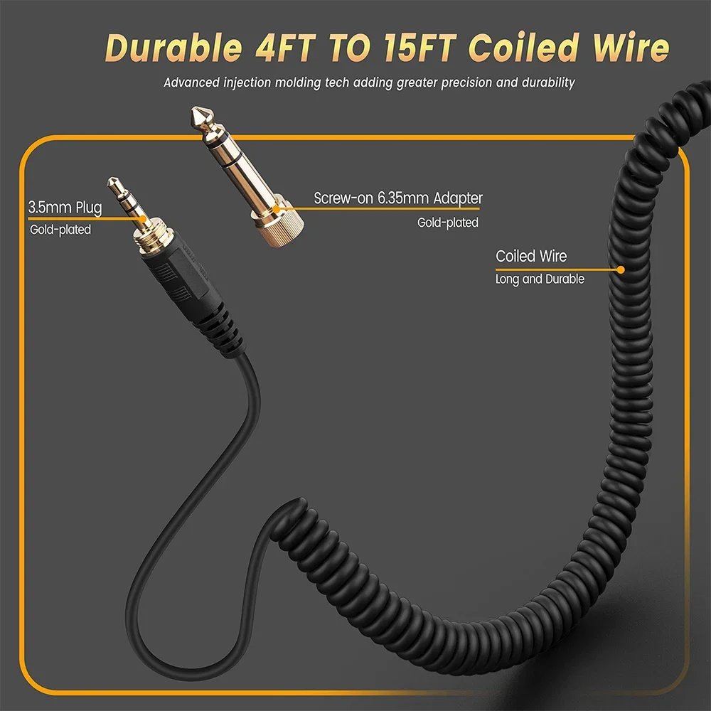 6.35mm Replacement Spring Cable Cord For Shure SRH440 SRH740 SRH750DJ SRH840 SRH940 Studio Monitoring Reference DJ Headphones