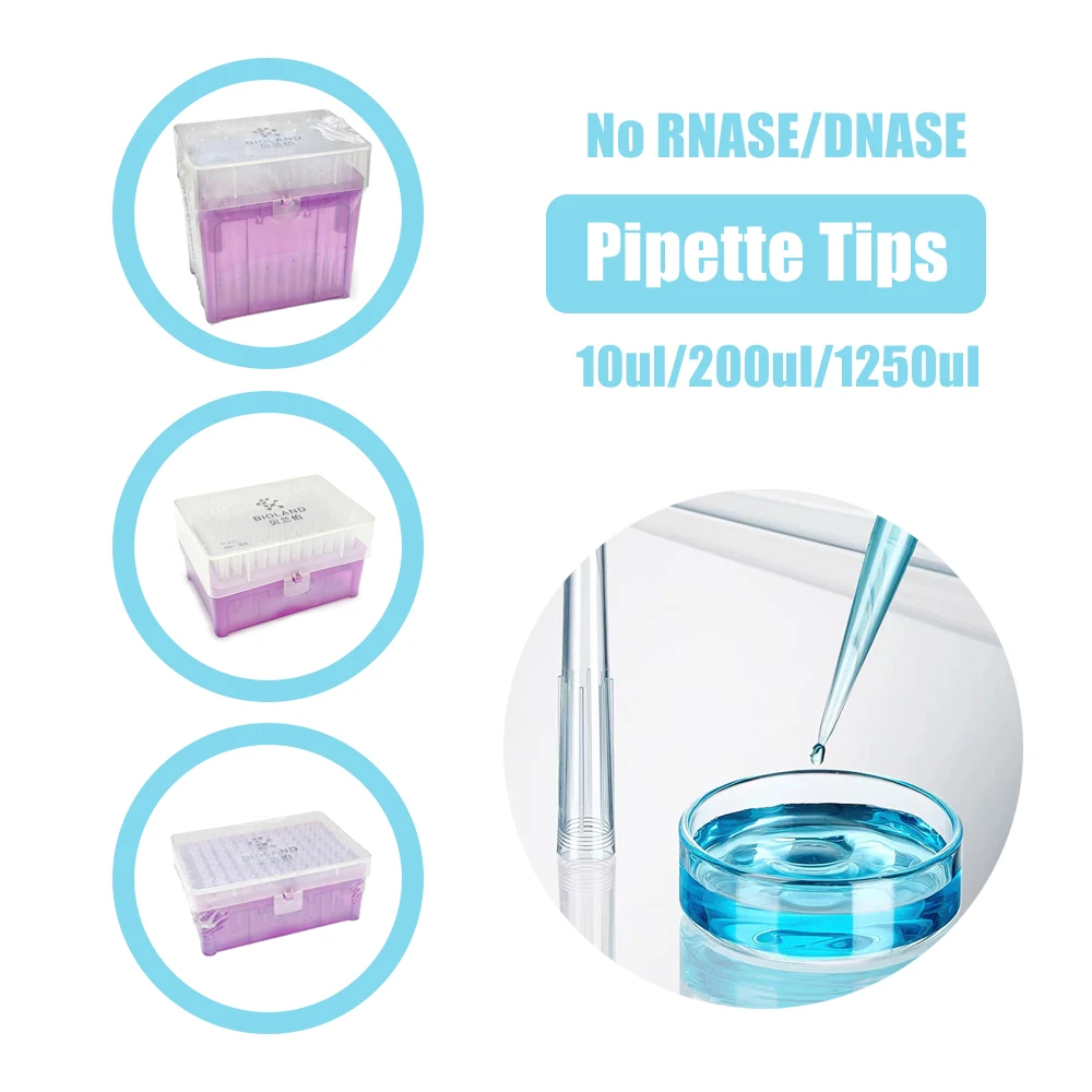 50Pcs 10/200/1250ul Extended Pipette Tips Box Packed DNase RNase Sterile  For Aerosol Blocking Biological Experiment Lab