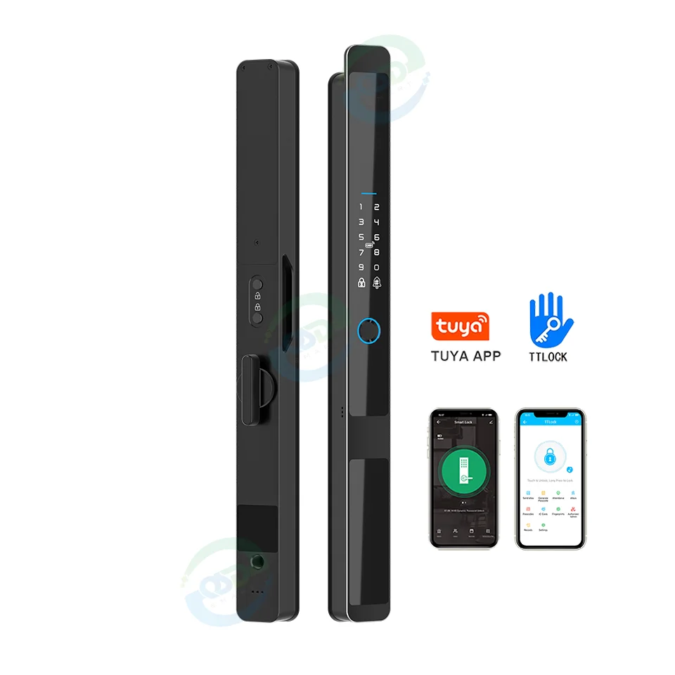 TTLock App Keyless Smart Steel Door Lock Aluminum Alloy Tuya WiFi Biometric Fingerprint Compatible Sliding Glass Door Cloud