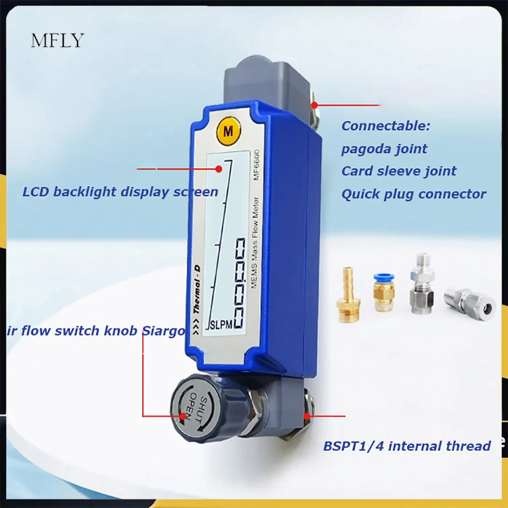 Thermal Mass Flow Meter Digital Gas Flowmeter with LCD Display RS485 Output Adjustable High Accuracy for Air Nitroge MF6600
