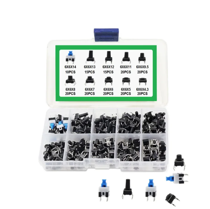 180PCS 10 Values Tactile Push Button Switch Mini Momentary Tact Assortment Kit DIY for Arduino Switch 6*6 4.3MM~13MM DIP 4P