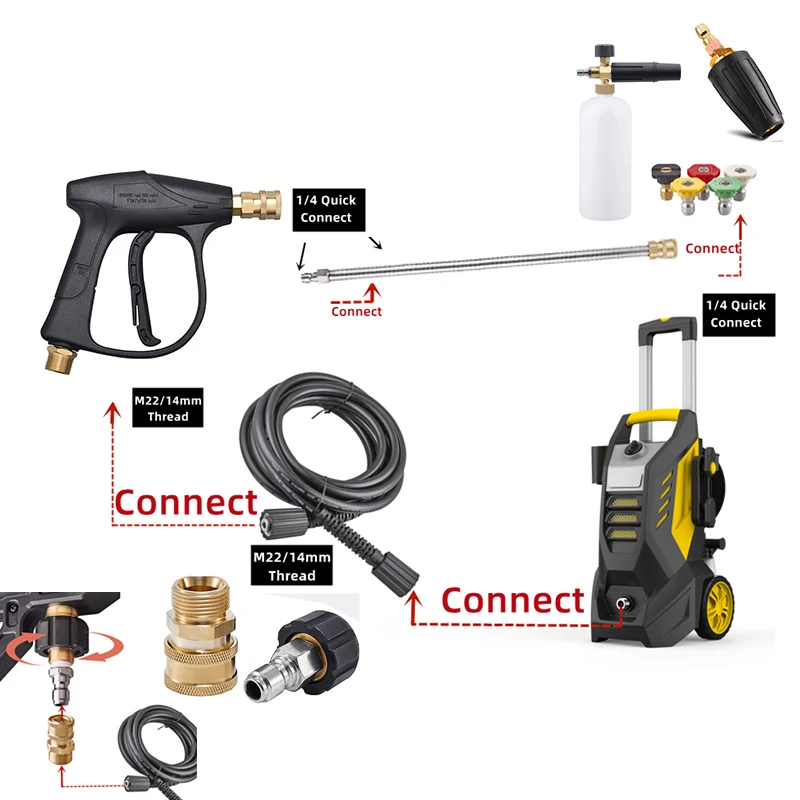 High Pressure Wash Accessary M22-14 Hose Universal Foam Cannon Pressure Gun&Extension Wand 3/8\