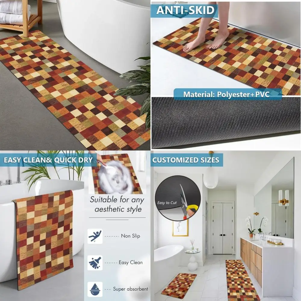 

custom-sized rubber anti-slip absorbent thin bath rugs - quick dry, door-friendly, washable mats