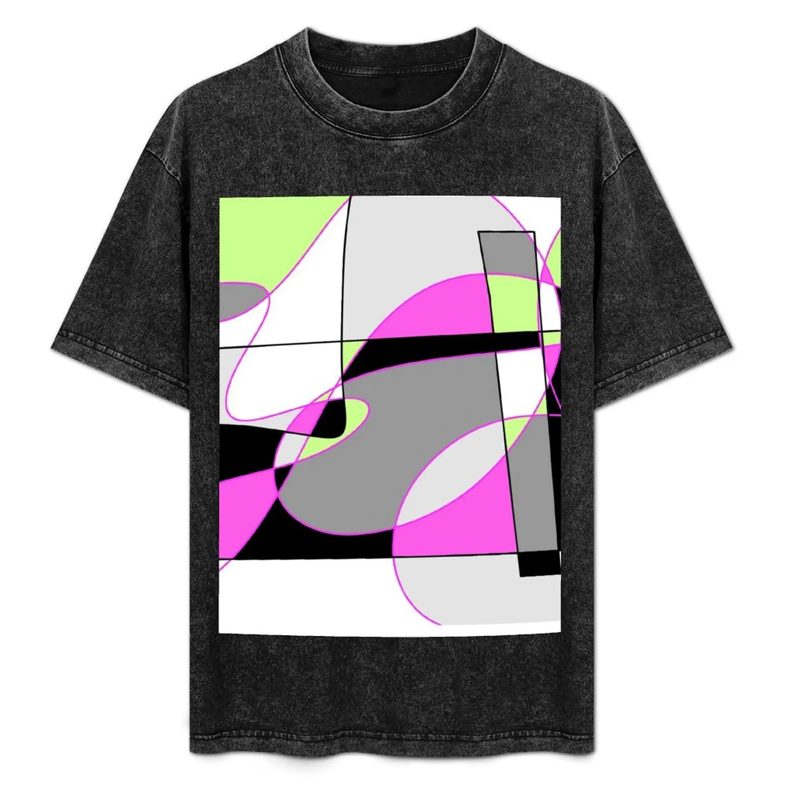 

Modern Geometric Abstract in Pink Lime Green Gray White Black T-Shirt Industrial Work Tee Shirt