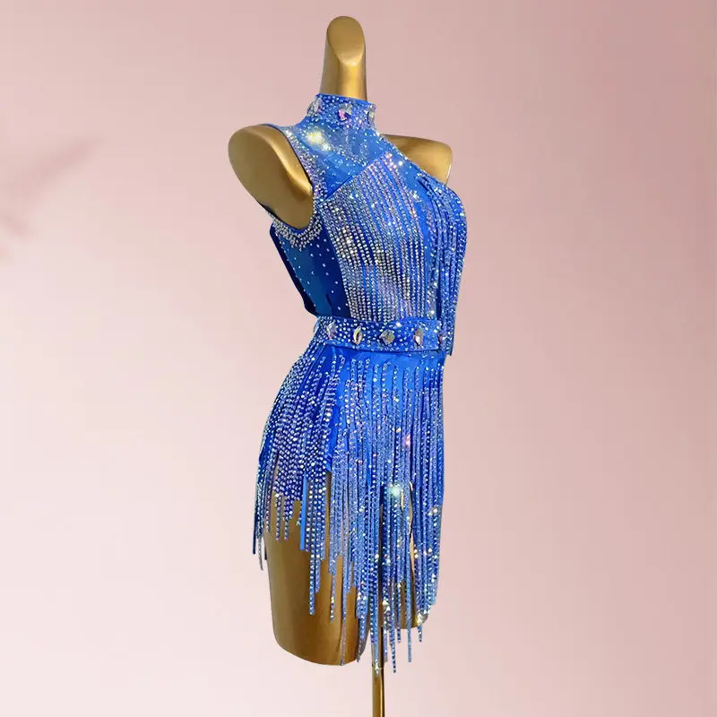 

Детская одежда для латиноамериканских танцев, профессиональная одежда для соревнований для девочек, платье с бахромой для взрослых для выступлений на сцене