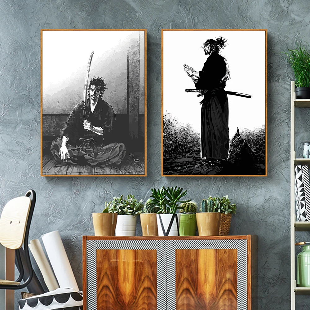 Japan Samurai Musashi Vagabond Black And White Prints Poster Canvas Painting Modern Wall Art Pictures Living Bedroom Home Decor