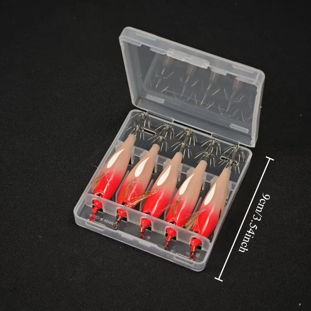 5Pcs/Box Luminous Horizontal Squid Jig Egi Set Simulation Shrimp Fishing Lure Glow in Dark Cuttlefish Octopus Tackle Bait view 6
