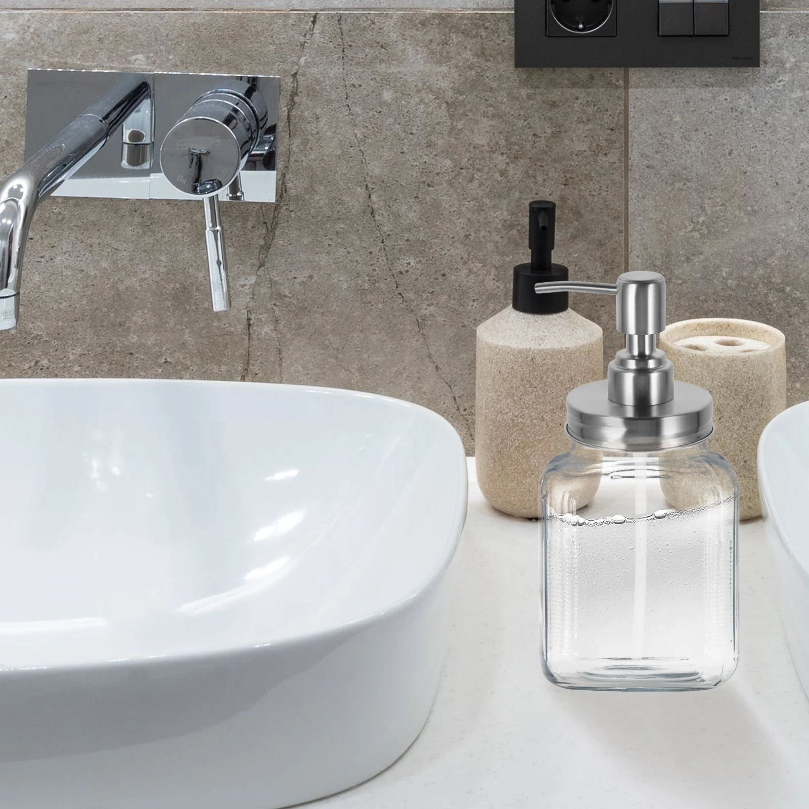 

2 Pcs Stainless Steel Mason Jar Pump 16oz Dispenser Head for Lotion Soap Bottle Replacement Pressing Liquid Container