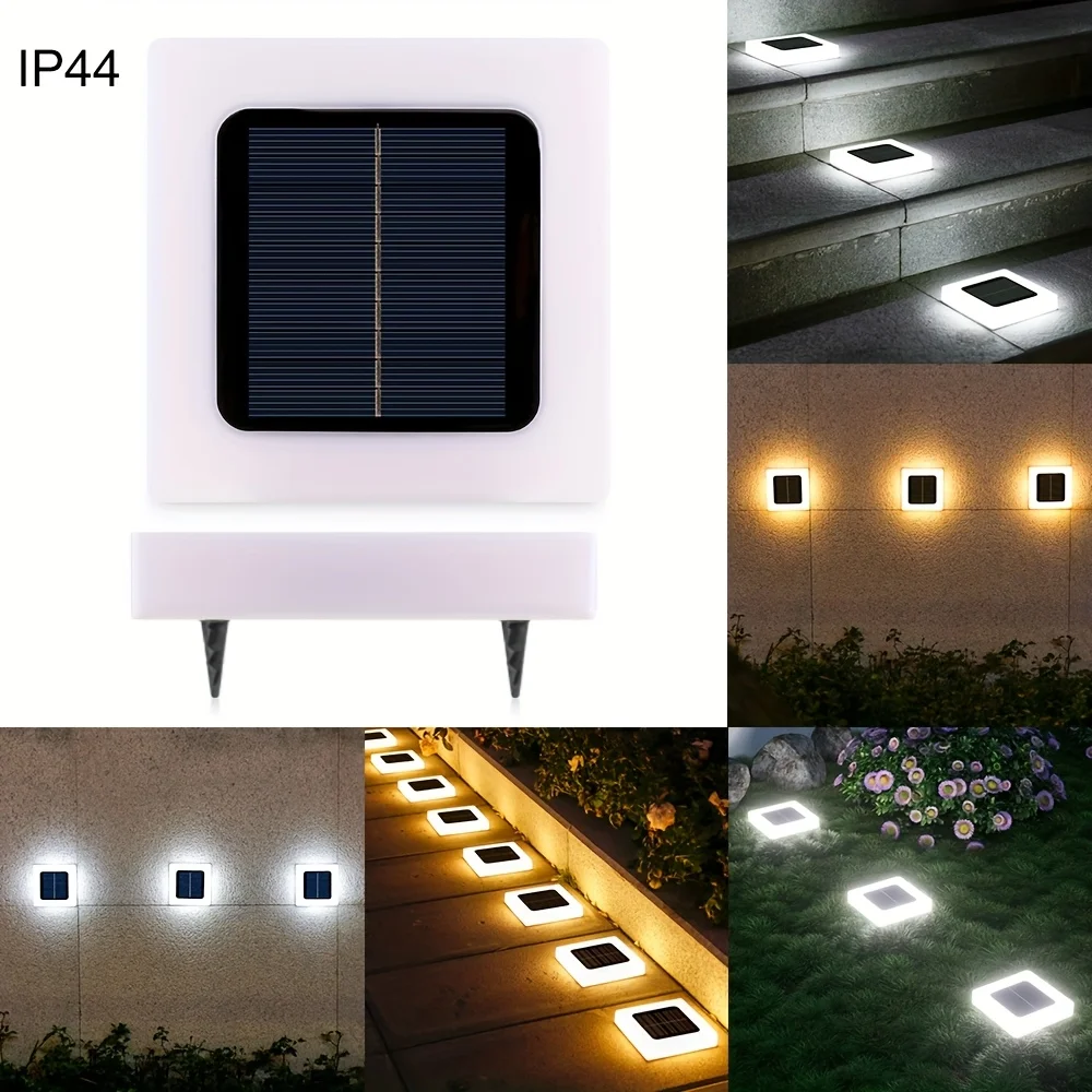 2pcs Square Solar-Powered Ground Lights Auto On/Off Decorative Outdoor Waterproof LED Lamps for Garden Deck Tree Pond Courtyard