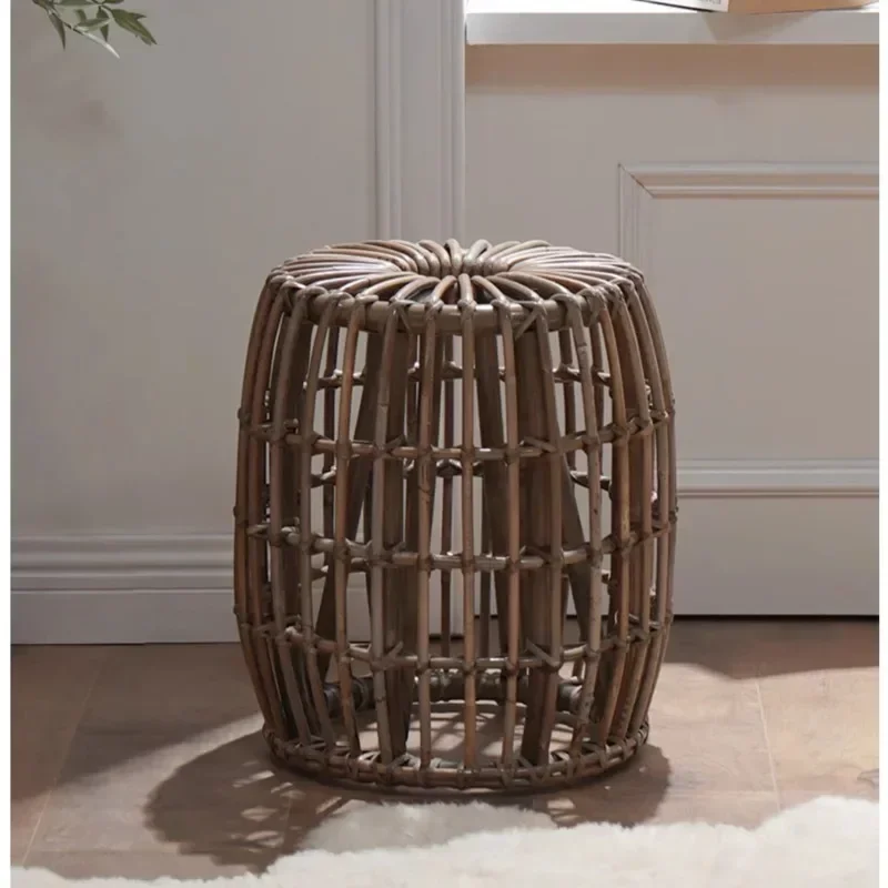 

Vintage Homestay Dressing Stool Natural Vine Weaving Hallway Ottoman Living Room Step Seat Stable And Durable Home Furniture