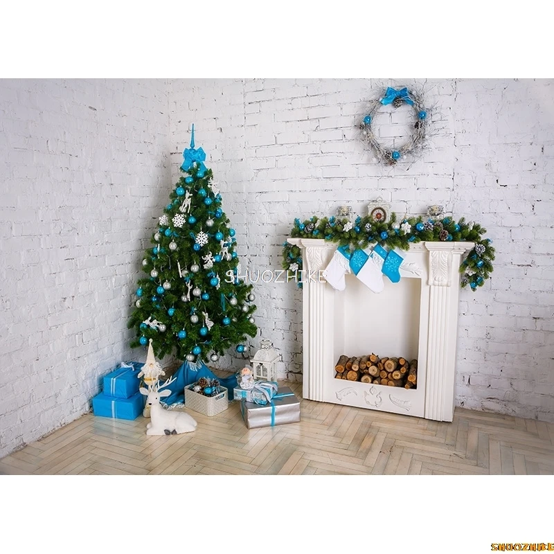 SHUOZHIKE Christmas Theme Photography Background Fireplace Christmas tree Backdrops For Photo Studio Props  211110 HS-07